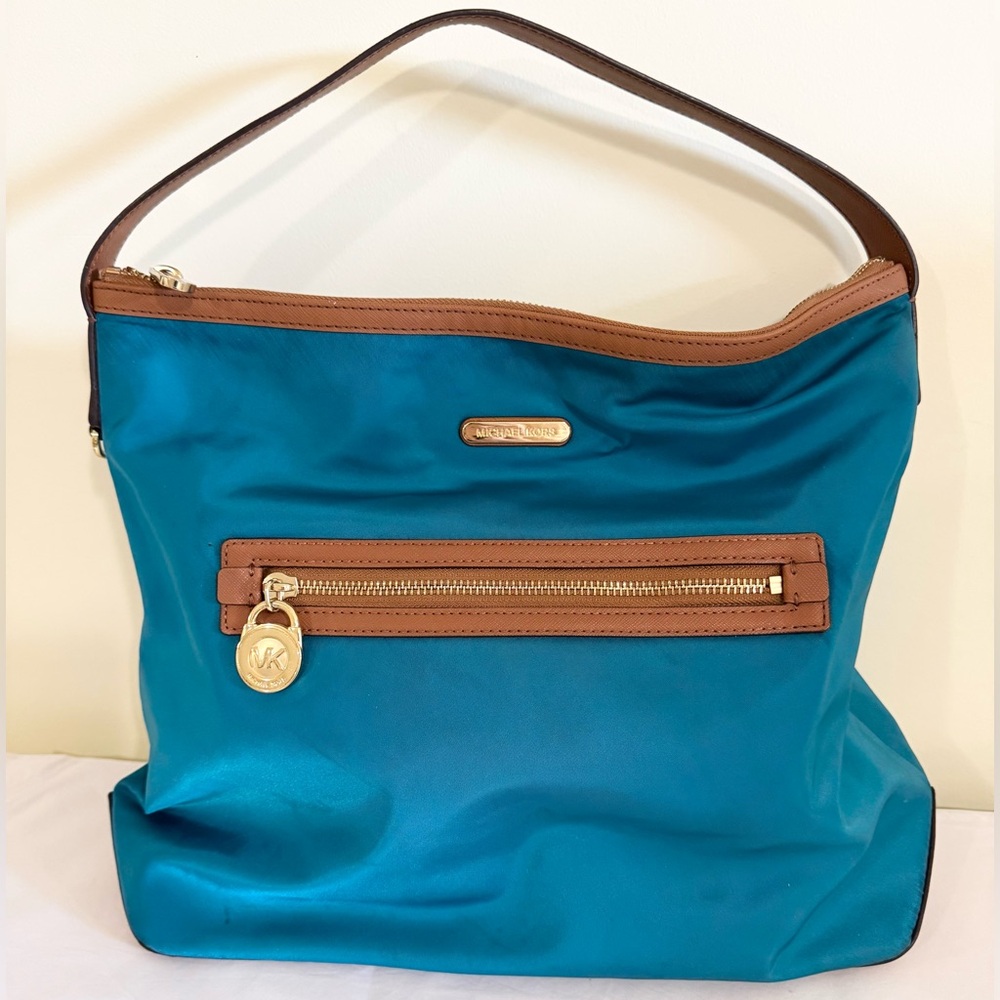Michael Kors Blue and Brown Shoulder Bag